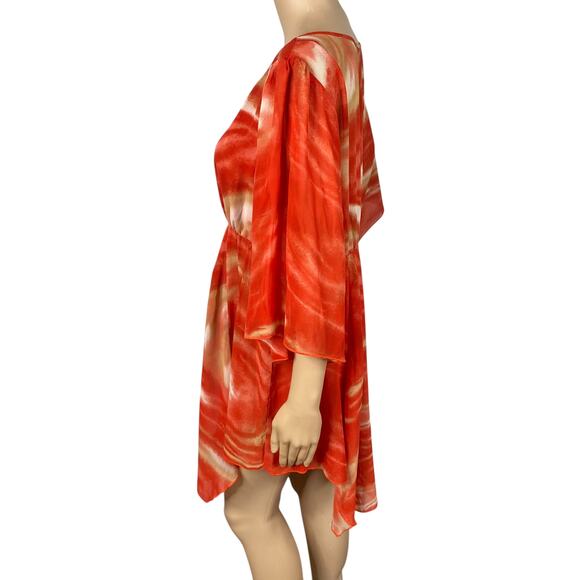 Mushka Sienna Rose Y2K Abstract Flutter Sleeve Asymmetric Fairy Tunic Dress SZ L - Picture 5 of 11